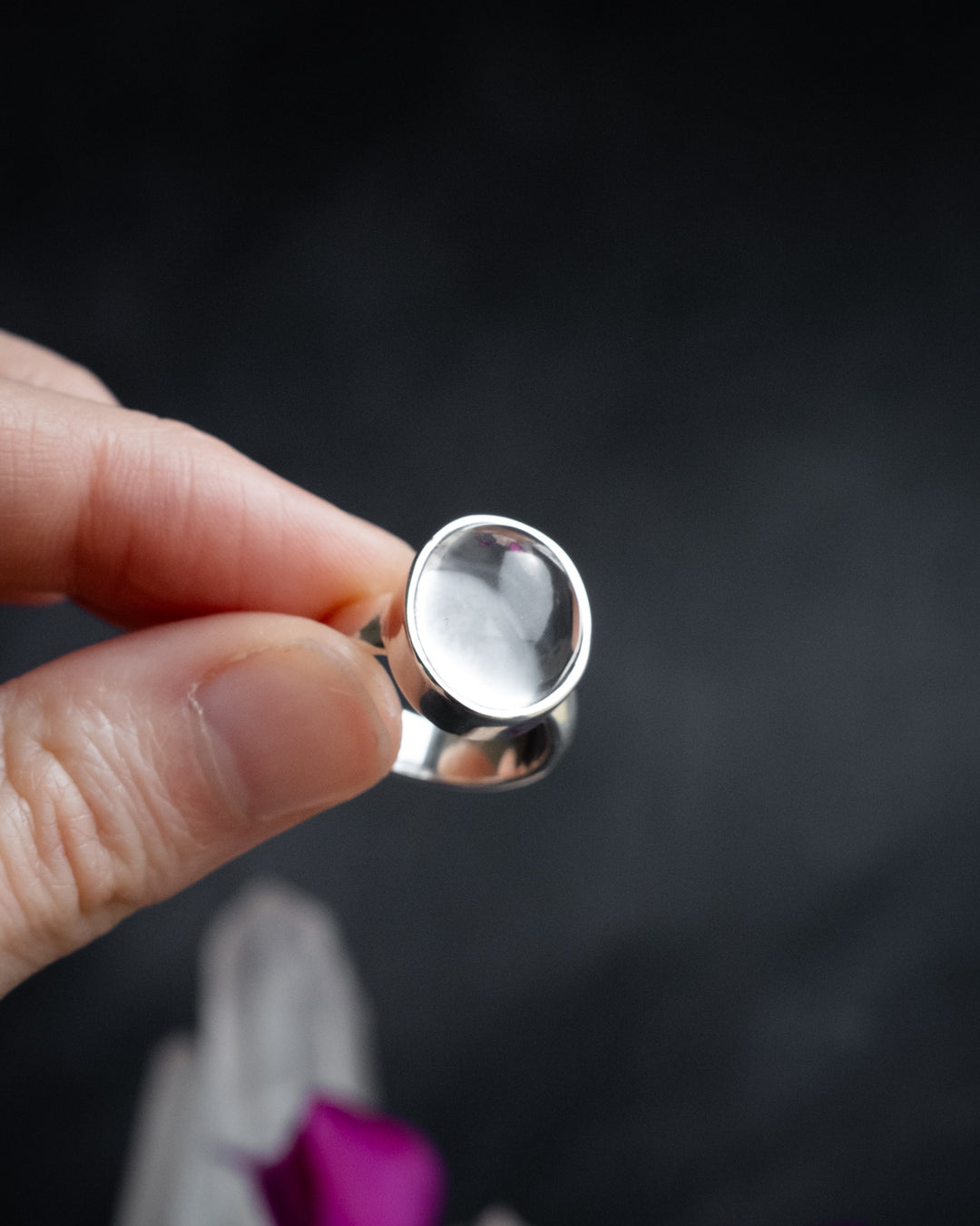 Lavender Aura Quartz Ring in Sterling Silver - Size 6 3/4 US / N 1/2 UK - The Healing Pear