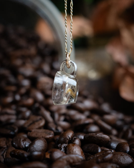 Rutilated Quartz Hand Carved Mug Necklace - The Healing Pear