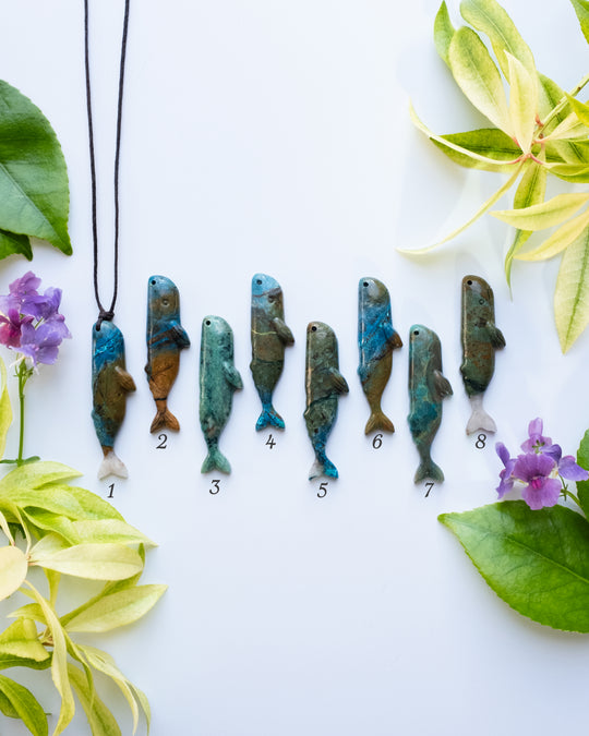 Rainbow Chrysocolla Hand Carved Sperm Whale Necklace - The Healing Pear