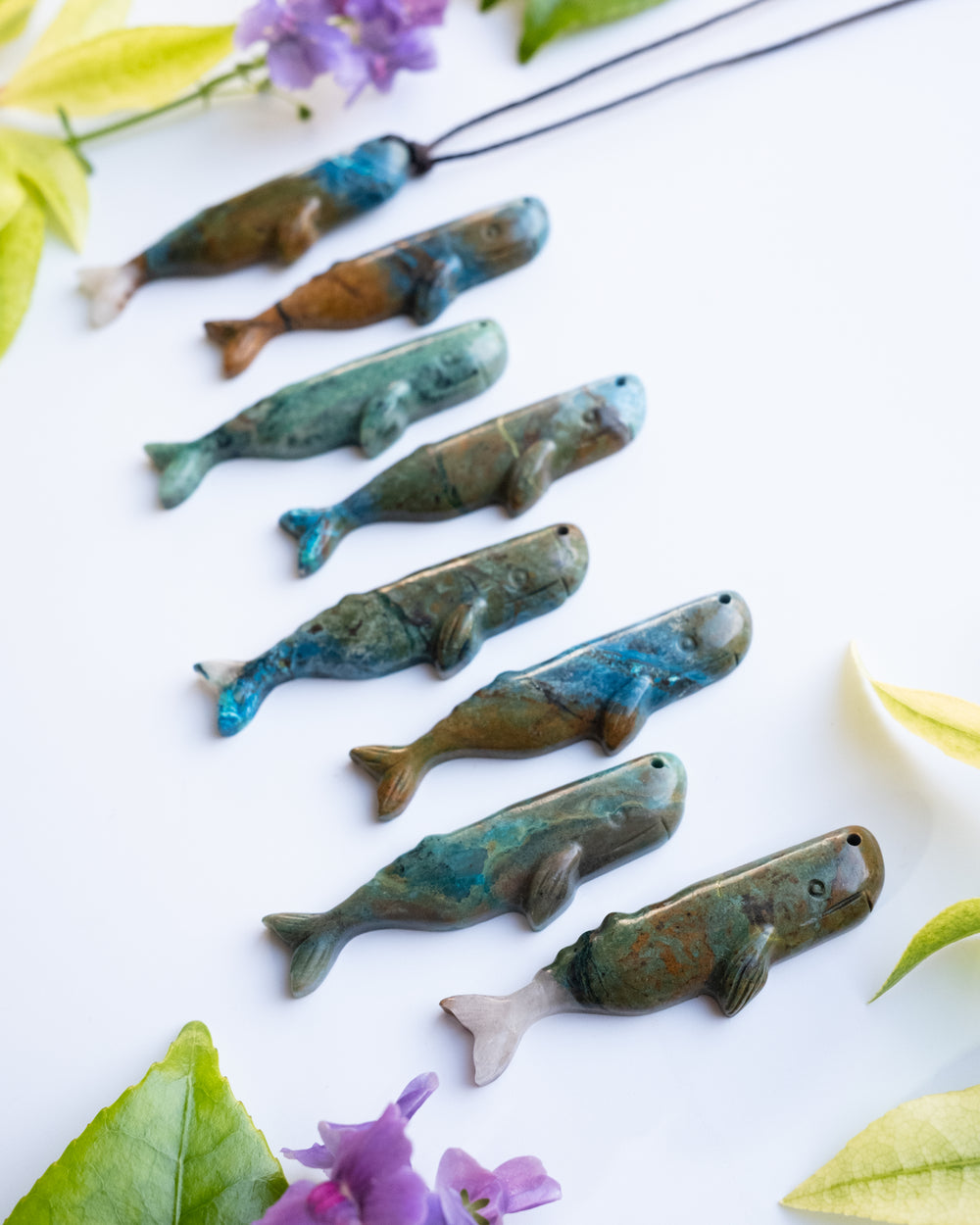 Rainbow Chrysocolla Hand Carved Sperm Whale Necklace - The Healing Pear