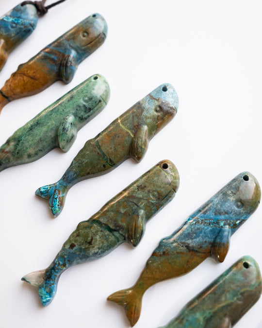 Rainbow Chrysocolla Hand Carved Sperm Whale Necklace - The Healing Pear