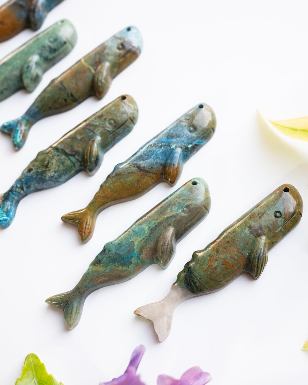 Rainbow Chrysocolla Hand Carved Sperm Whale Necklace - The Healing Pear