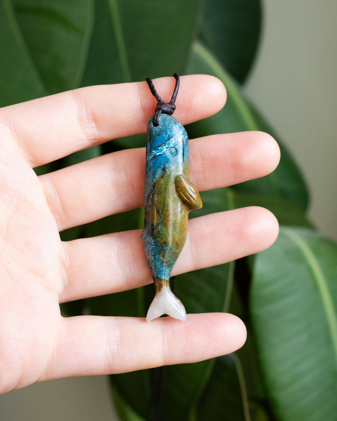 Rainbow Chrysocolla Hand Carved Sperm Whale Necklace - The Healing Pear