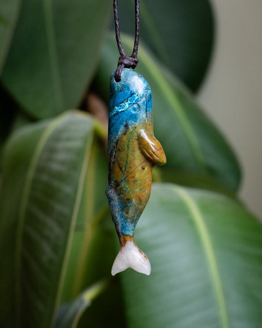 Rainbow Chrysocolla Hand Carved Sperm Whale Necklace - The Healing Pear