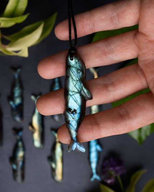 Labradorite Hand Carved Sperm Whale Necklace - The Healing Pear