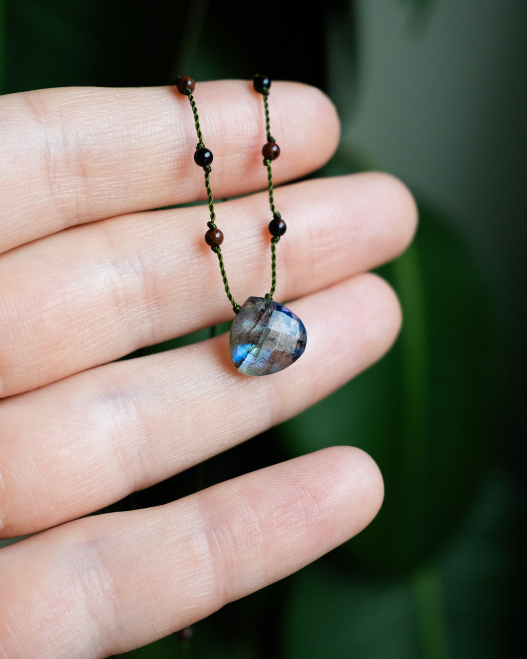 Emerald / Vesuvianite / Smoky Quartz / Labradorite Hand Knotted Beaded Necklace - The Healing Pear