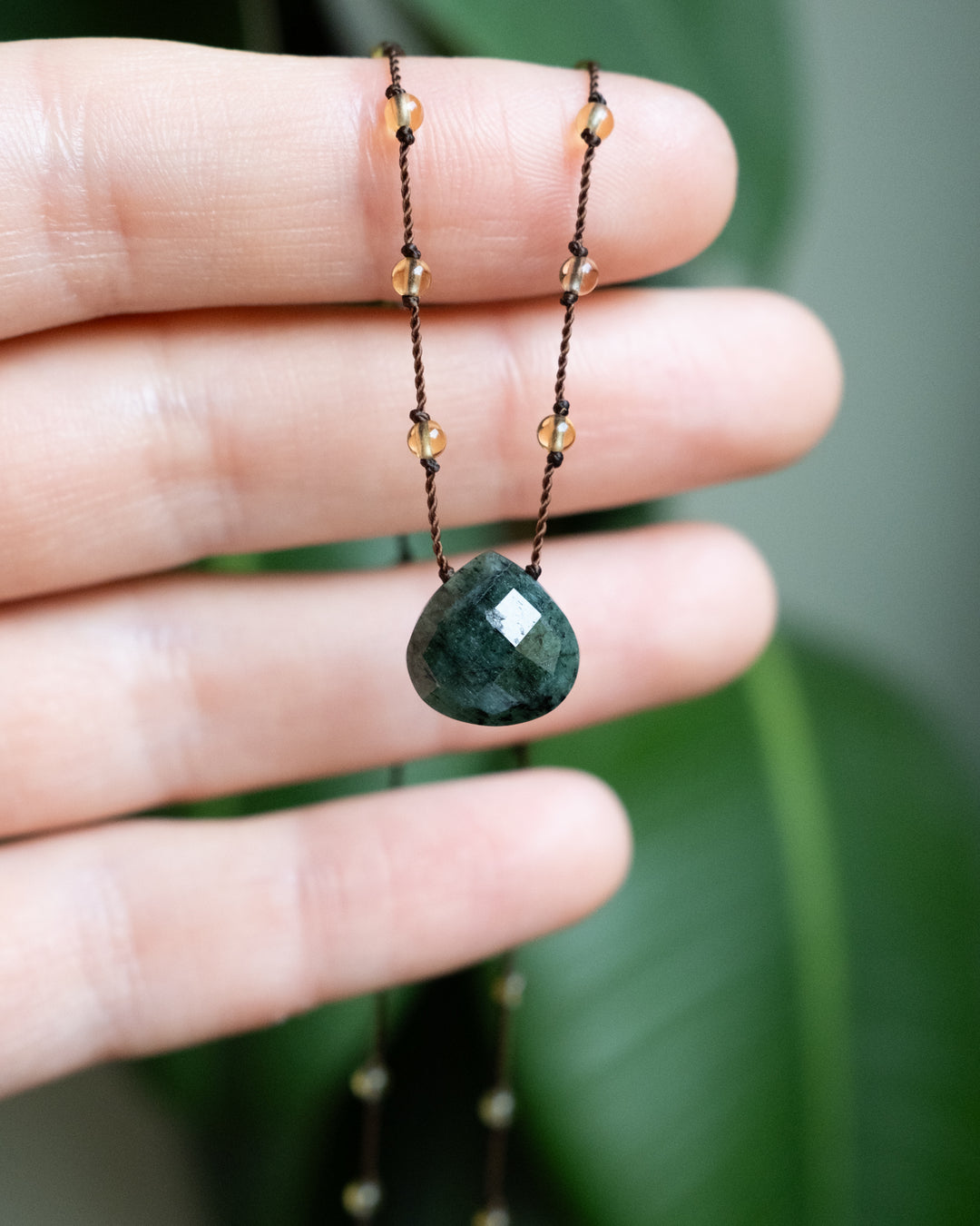 Emerald / Vesuvianite / Smoky Quartz / Labradorite Hand Knotted Beaded Necklace - The Healing Pear