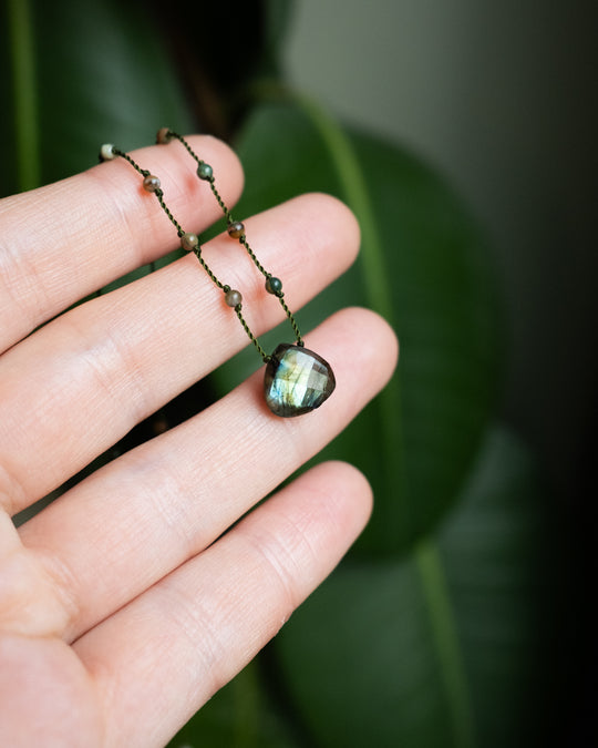 Emerald / Vesuvianite / Smoky Quartz / Labradorite Hand Knotted Beaded Necklace - The Healing Pear