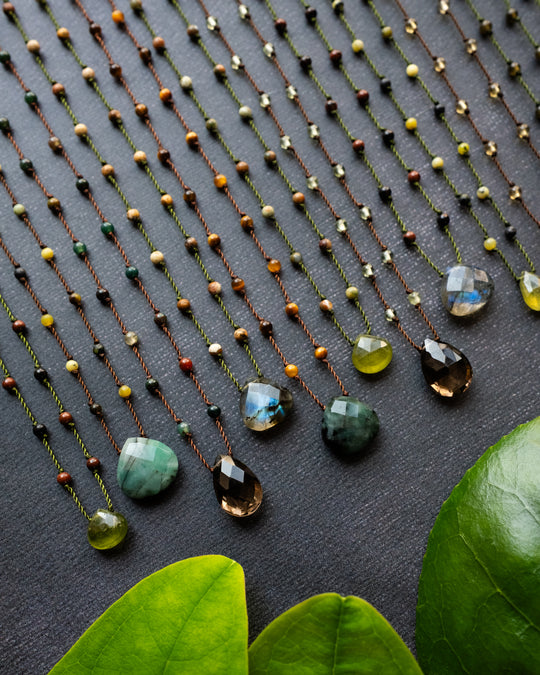 Emerald / Vesuvianite / Smoky Quartz / Labradorite Hand Knotted Beaded Necklace - The Healing Pear