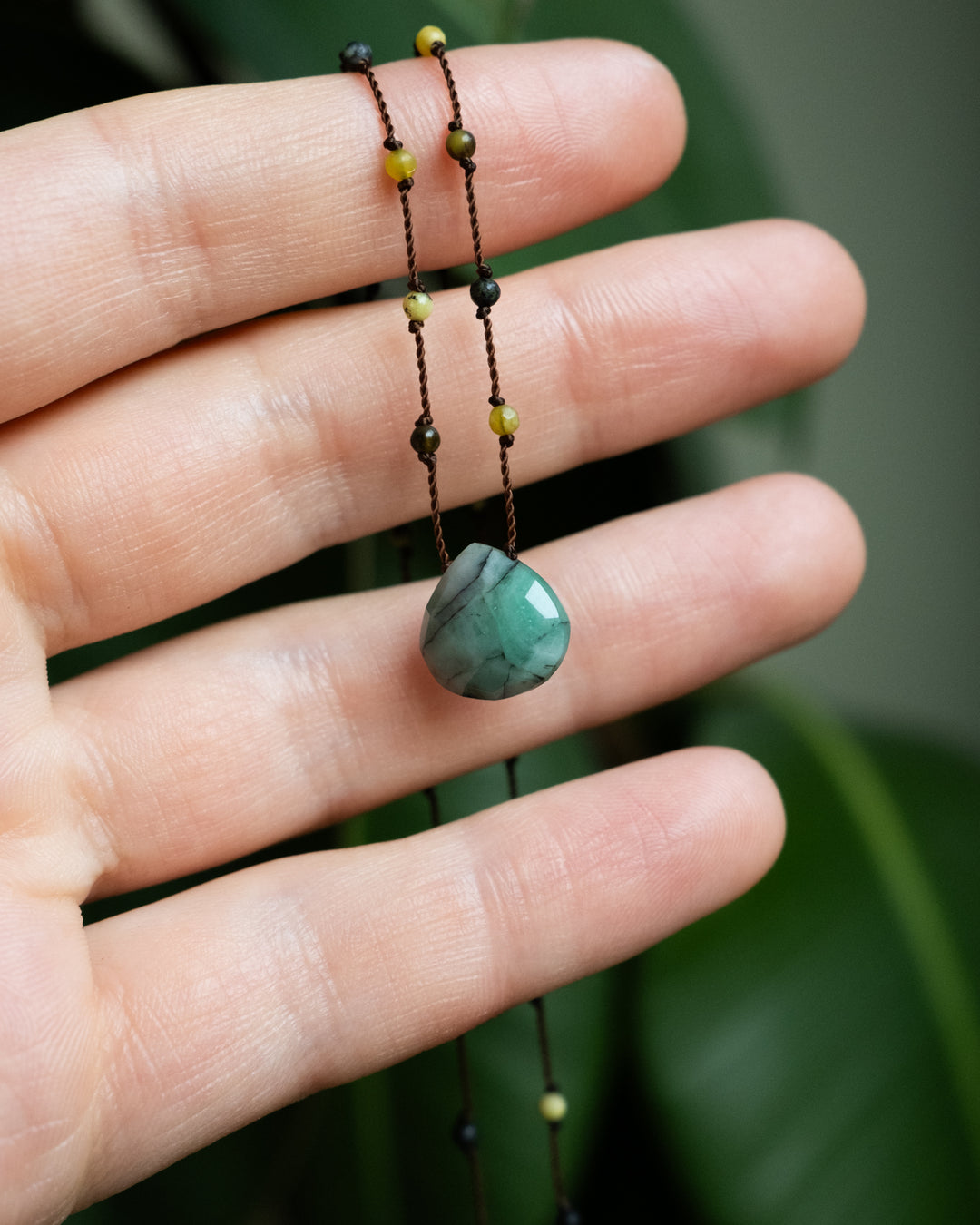 Emerald / Vesuvianite / Smoky Quartz / Labradorite Hand Knotted Beaded Necklace - The Healing Pear