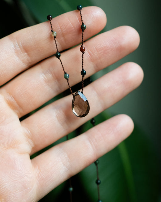 Emerald / Vesuvianite / Smoky Quartz / Labradorite Hand Knotted Beaded Necklace - The Healing Pear