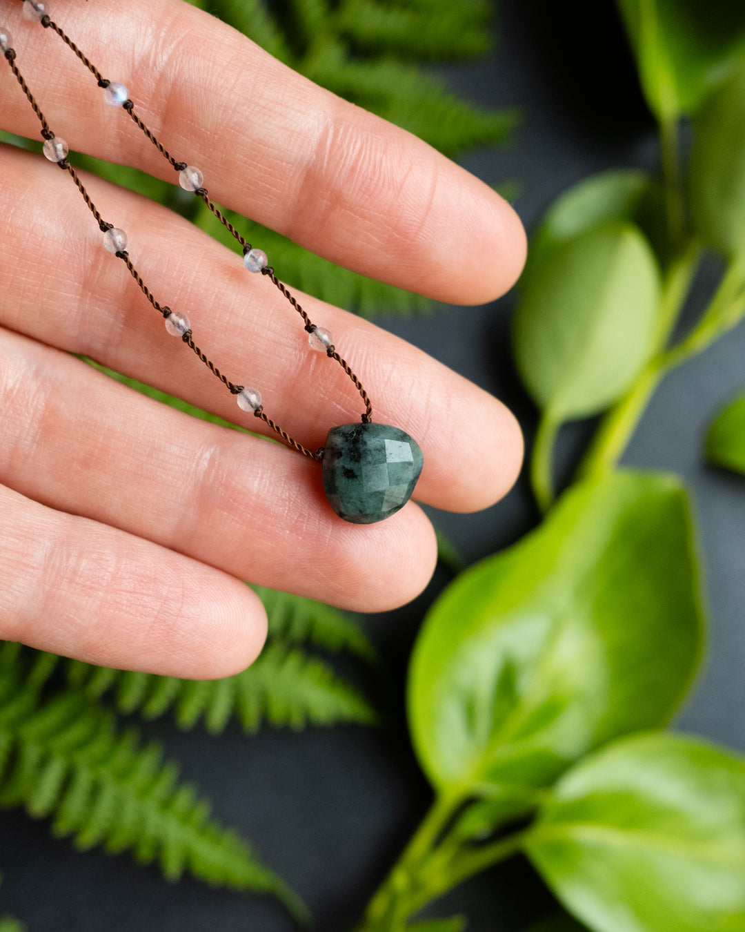 Emerald / Vesuvianite / Smoky Quartz Hand Knotted Beaded Necklace - The Healing Pear