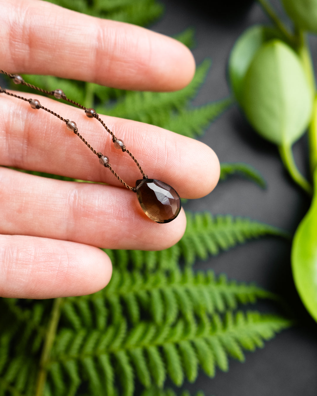 Emerald / Vesuvianite / Smoky Quartz Hand Knotted Beaded Necklace - The Healing Pear