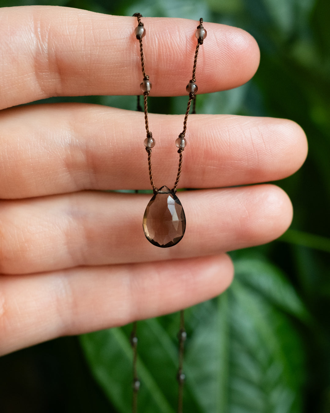 Emerald / Vesuvianite / Smoky Quartz Hand Knotted Beaded Necklace - The Healing Pear