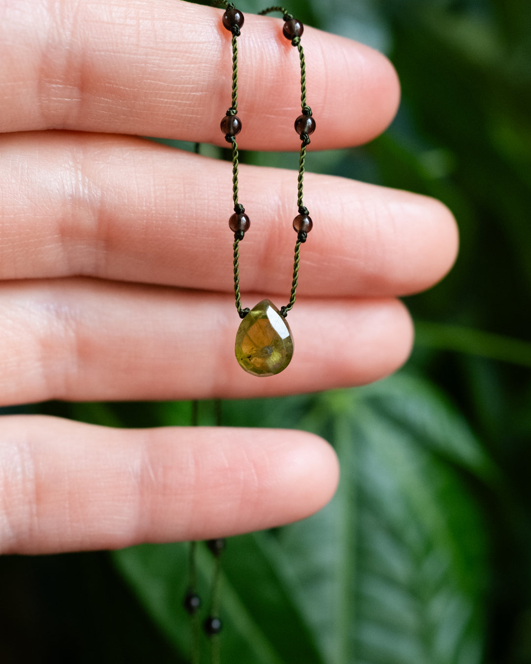 Emerald / Vesuvianite / Smoky Quartz Hand Knotted Beaded Necklace - The Healing Pear