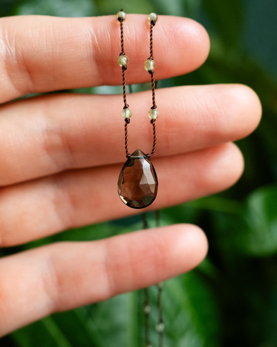 Emerald / Vesuvianite / Smoky Quartz Hand Knotted Beaded Necklace - The Healing Pear