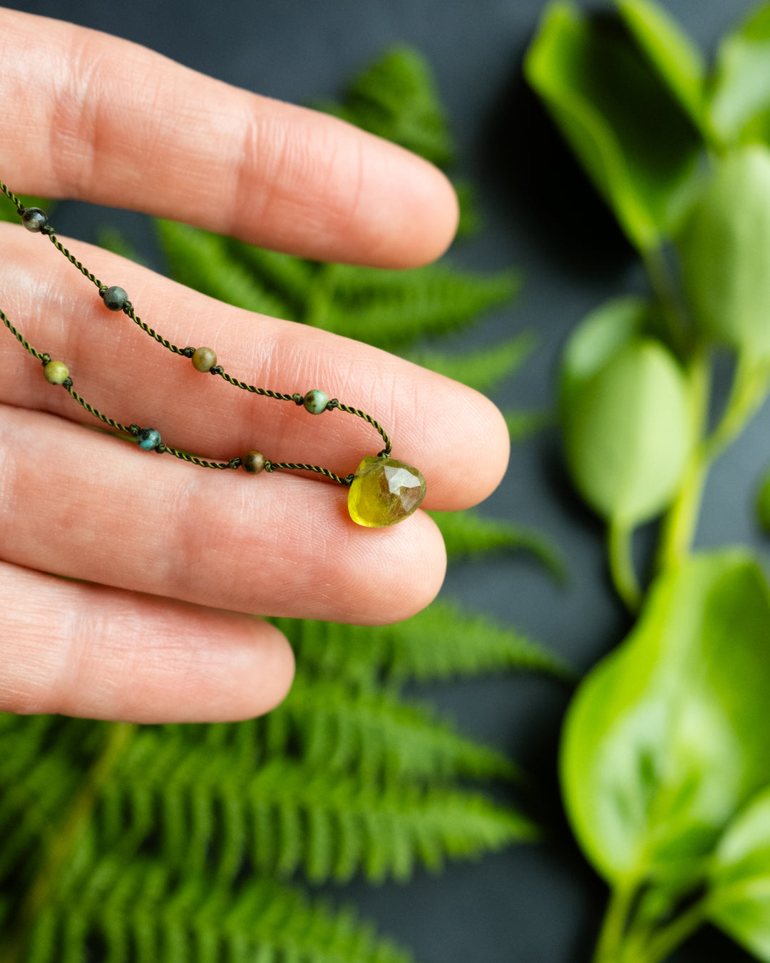 Emerald / Vesuvianite / Smoky Quartz Hand Knotted Beaded Necklace - The Healing Pear