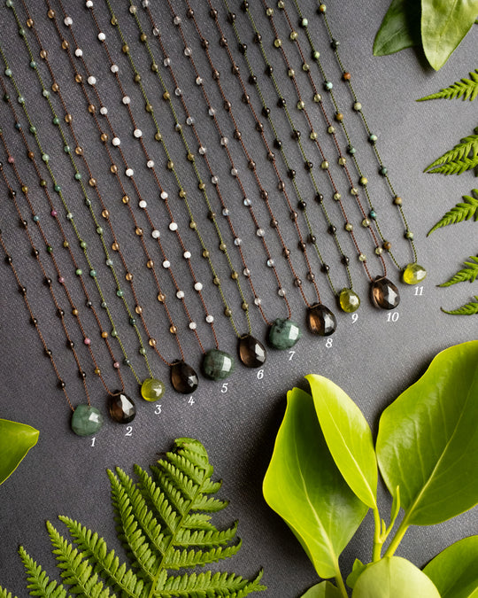 Emerald / Vesuvianite / Smoky Quartz Hand Knotted Beaded Necklace - The Healing Pear