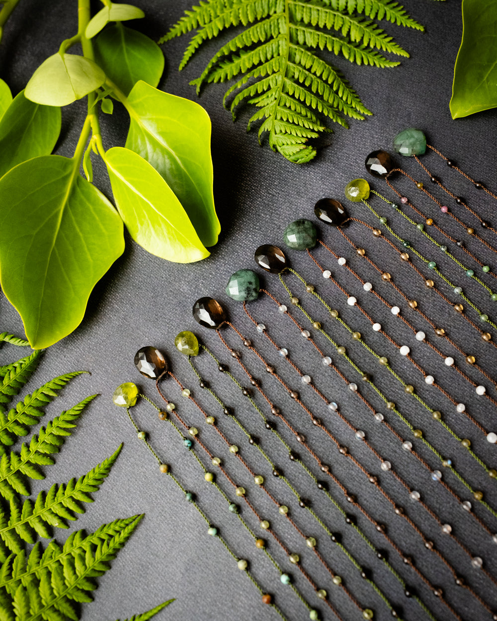 Emerald / Vesuvianite / Smoky Quartz Hand Knotted Beaded Necklace - The Healing Pear