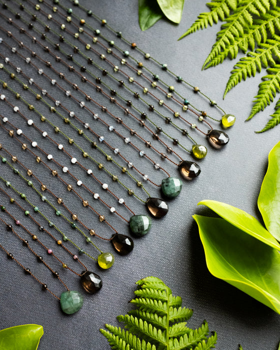 Emerald / Vesuvianite / Smoky Quartz Hand Knotted Beaded Necklace
