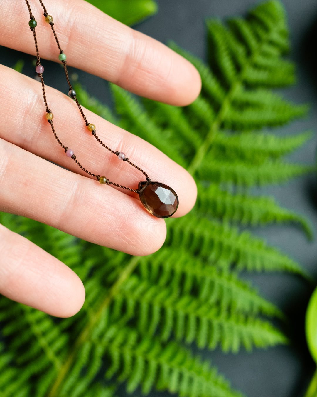 Emerald / Vesuvianite / Smoky Quartz Hand Knotted Beaded Necklace - The Healing Pear