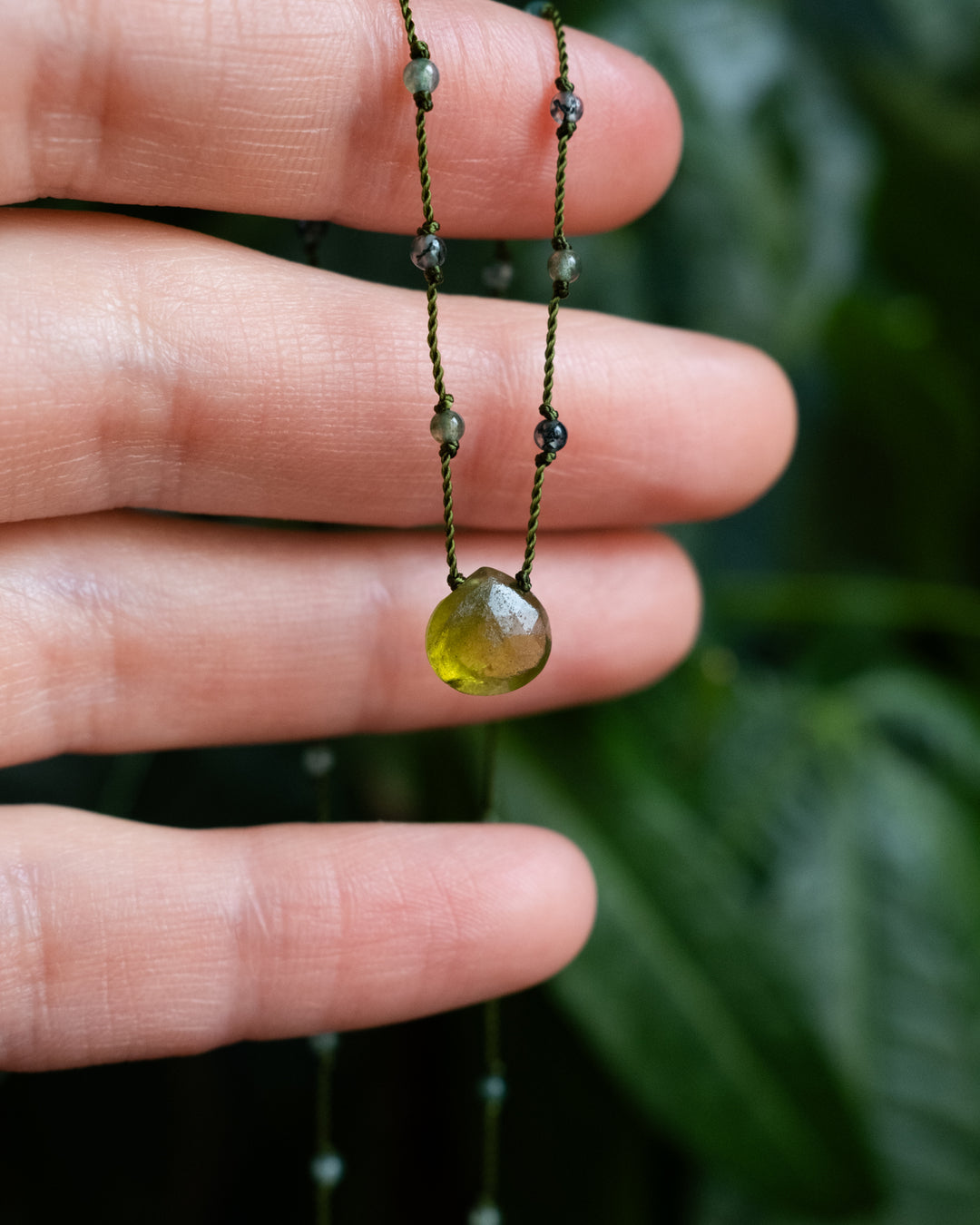 Emerald / Vesuvianite / Smoky Quartz Hand Knotted Beaded Necklace - The Healing Pear