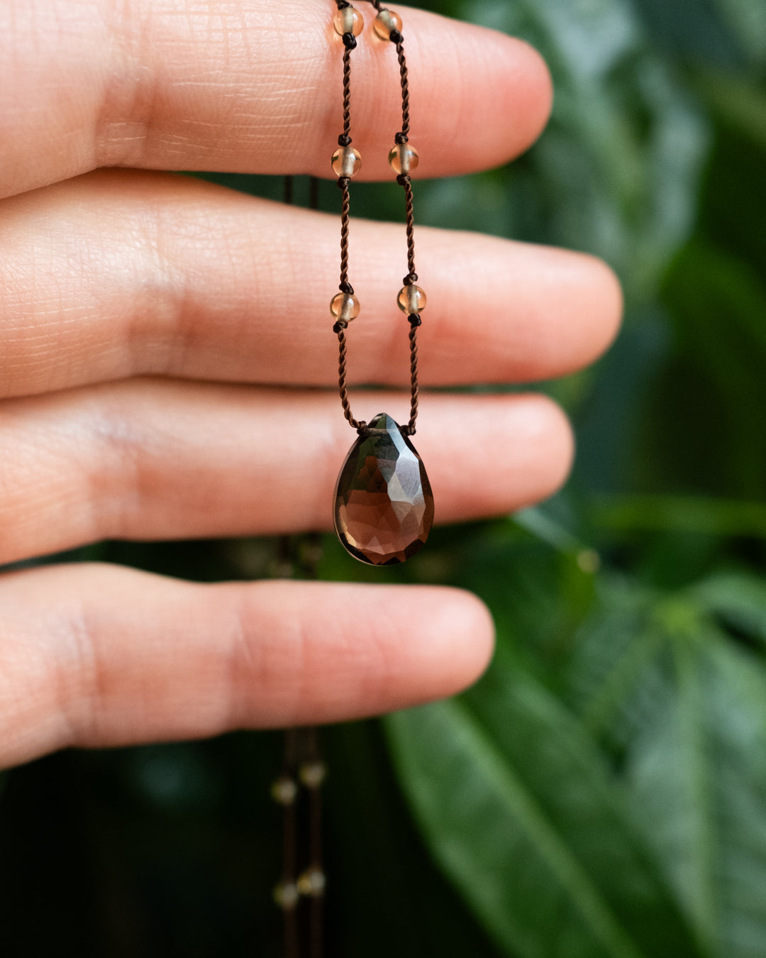 Emerald / Vesuvianite / Smoky Quartz Hand Knotted Beaded Necklace - The Healing Pear