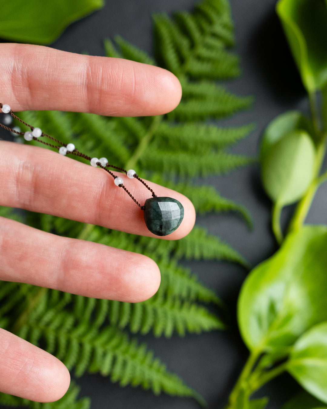 Emerald / Vesuvianite / Smoky Quartz Hand Knotted Beaded Necklace - The Healing Pear