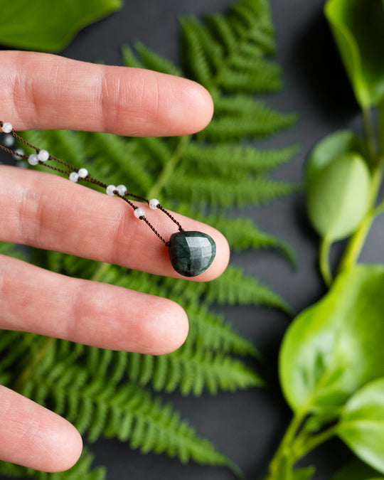 Emerald / Vesuvianite / Smoky Quartz Hand Knotted Beaded Necklace - The Healing Pear