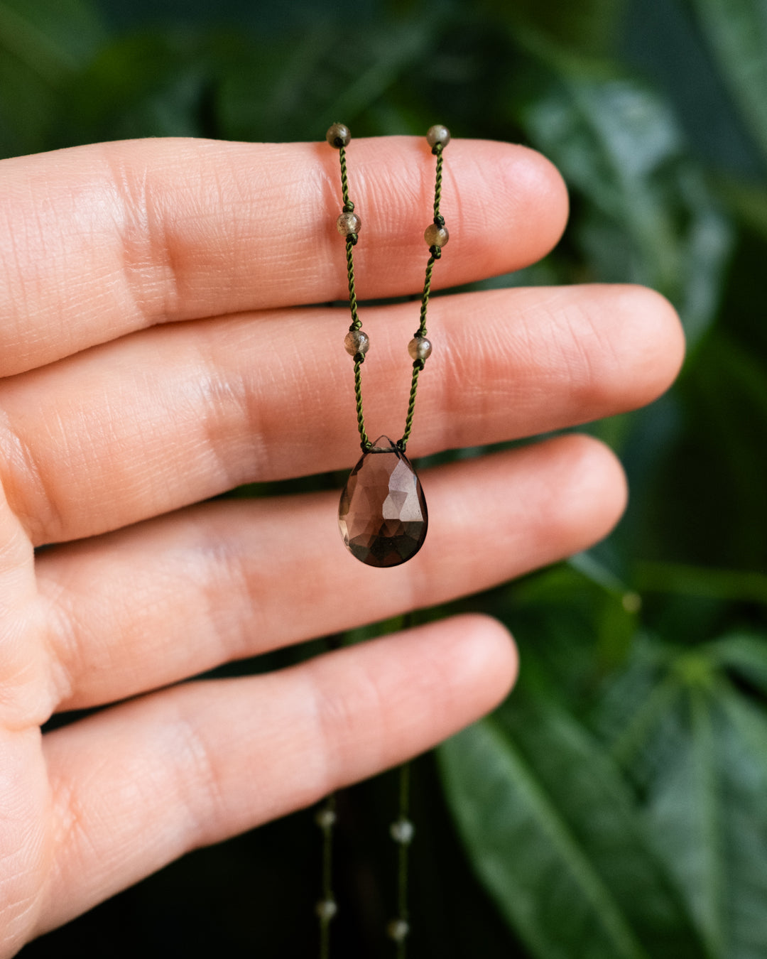 Emerald / Vesuvianite / Smoky Quartz Hand Knotted Beaded Necklace - The Healing Pear