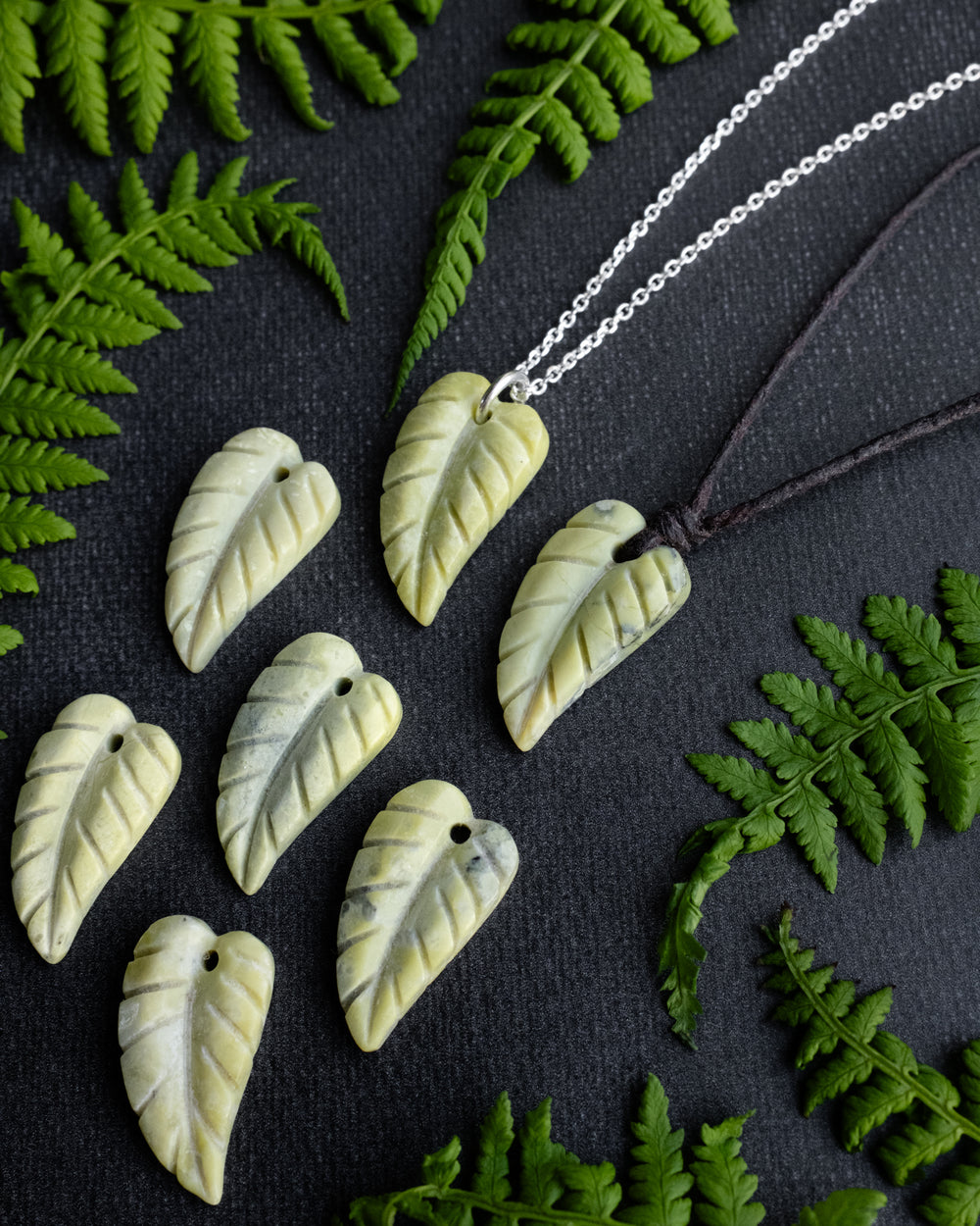 Serpentine Hand Carved Leaf Necklace - The Healing Pear
