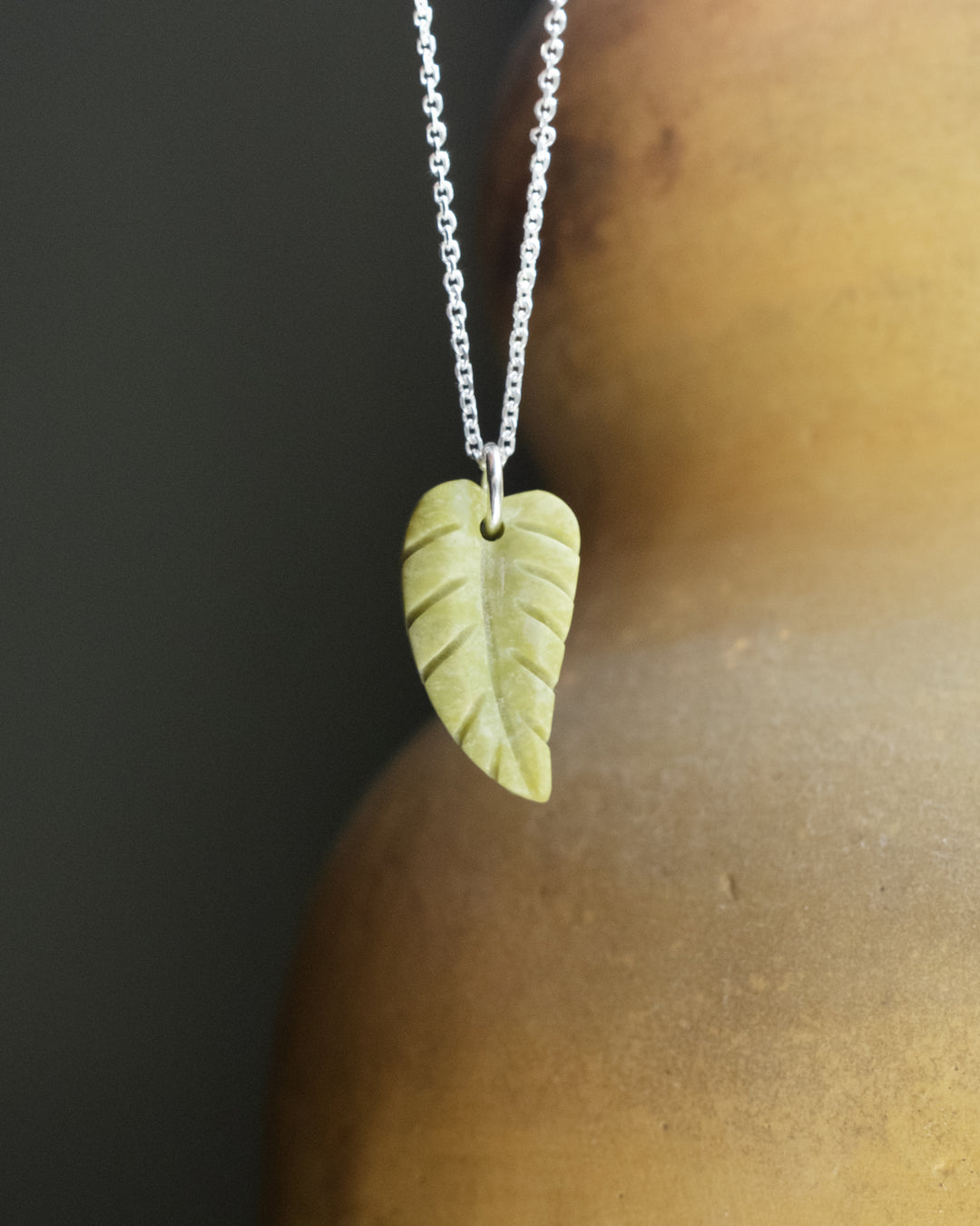 Serpentine Hand Carved Leaf Necklace - The Healing Pear