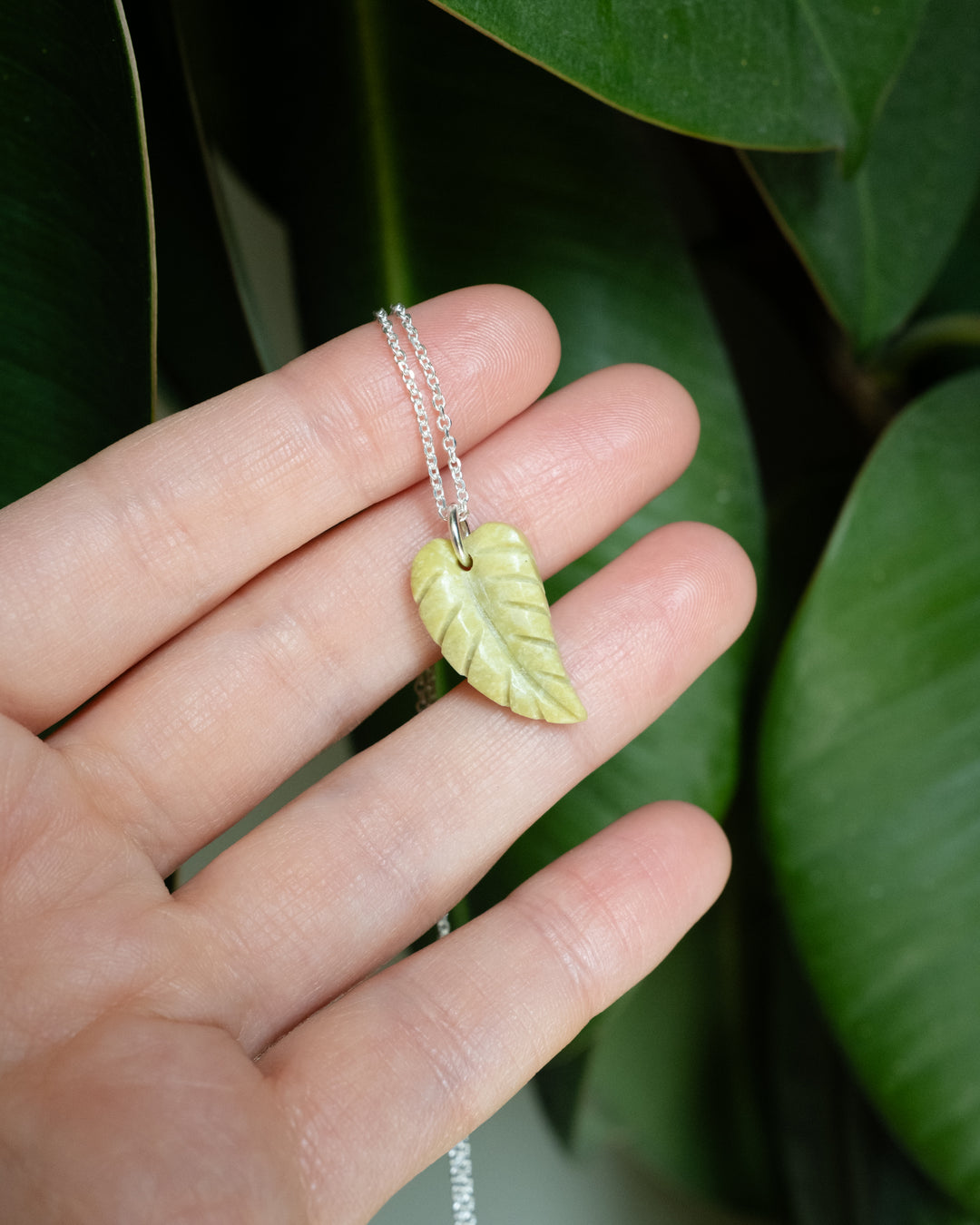 Serpentine Hand Carved Leaf Necklace - The Healing Pear