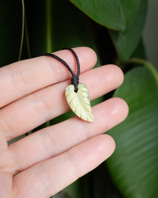 Serpentine Hand Carved Leaf Necklace - The Healing Pear
