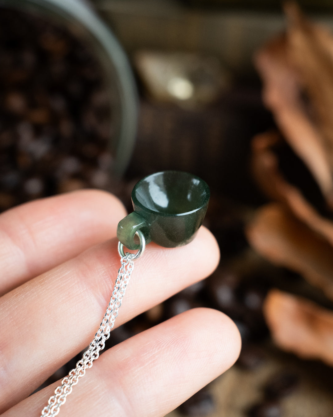 Serpentine Hand Carved Mug Necklace - The Healing Pear