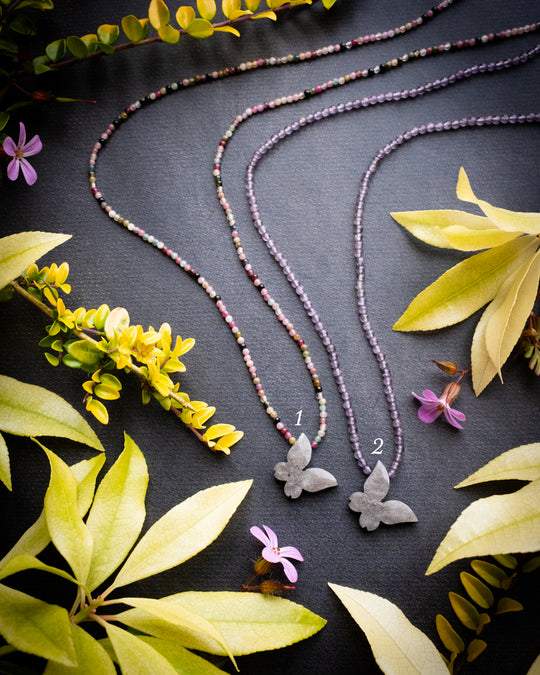 Silver Sheen Obsidian Hand Carved Butterfly Beaded Necklace - The Healing Pear