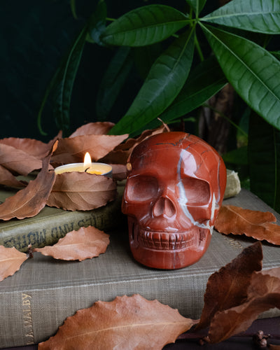 Red Jasper Ornamental Hand Carved Skull 417g