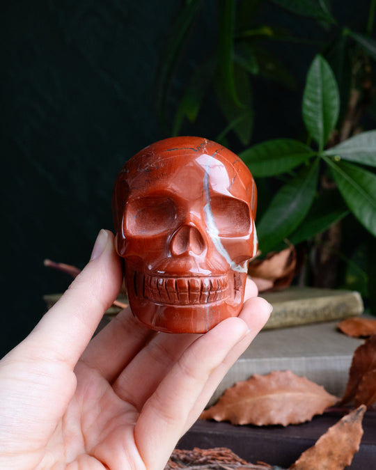 Red Jasper Ornamental Hand Carved Skull 417g - The Healing Pear