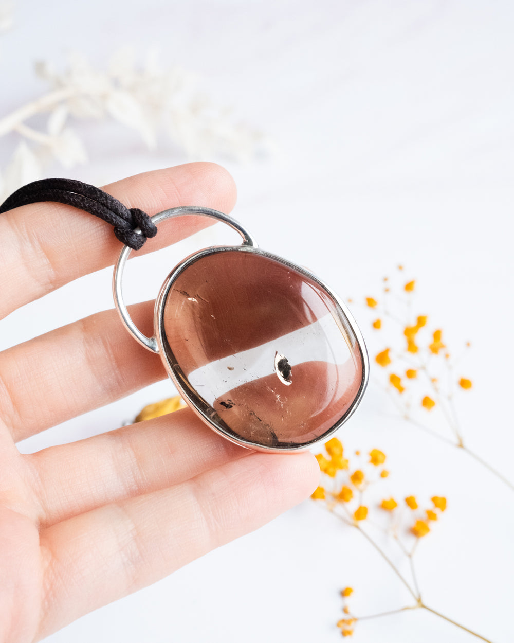 Smoky Quartz Pebble Sterling Silver Necklace - The Healing Pear