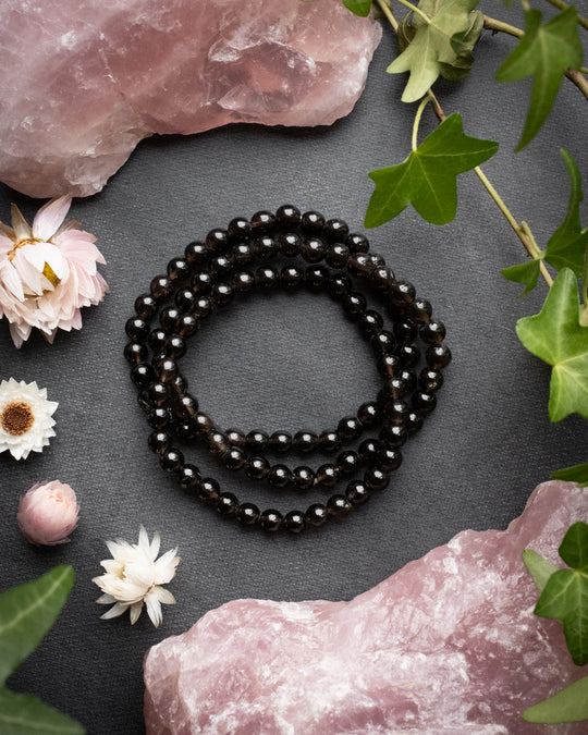 Smoky Quartz Round Bead Bracelet 6mm - The Healing Pear