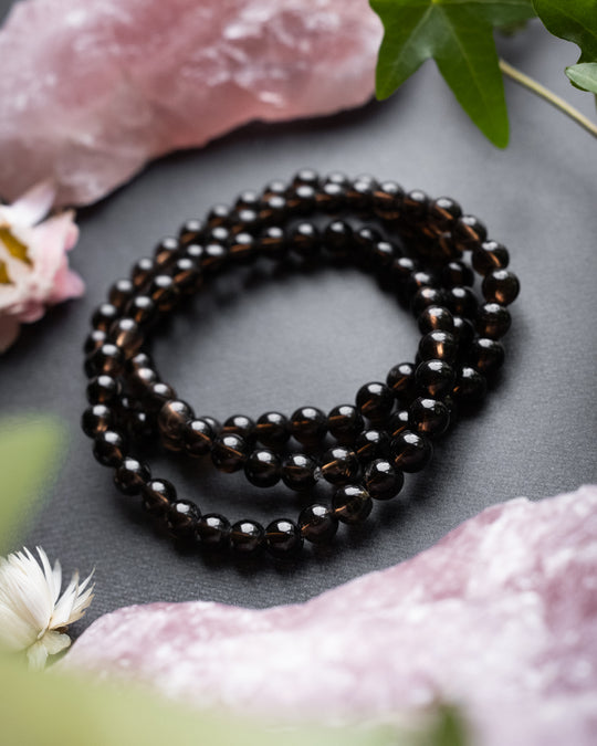 Smoky Quartz Round Bead Bracelet 6mm - The Healing Pear