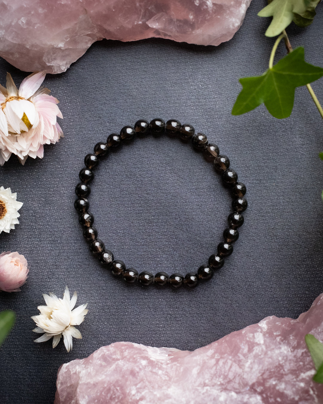 Smoky Quartz Round Bead Bracelet 6mm - The Healing Pear