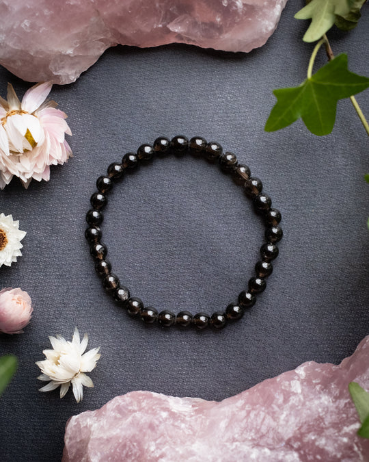 Smoky Quartz Round Bead Bracelet 6mm - The Healing Pear