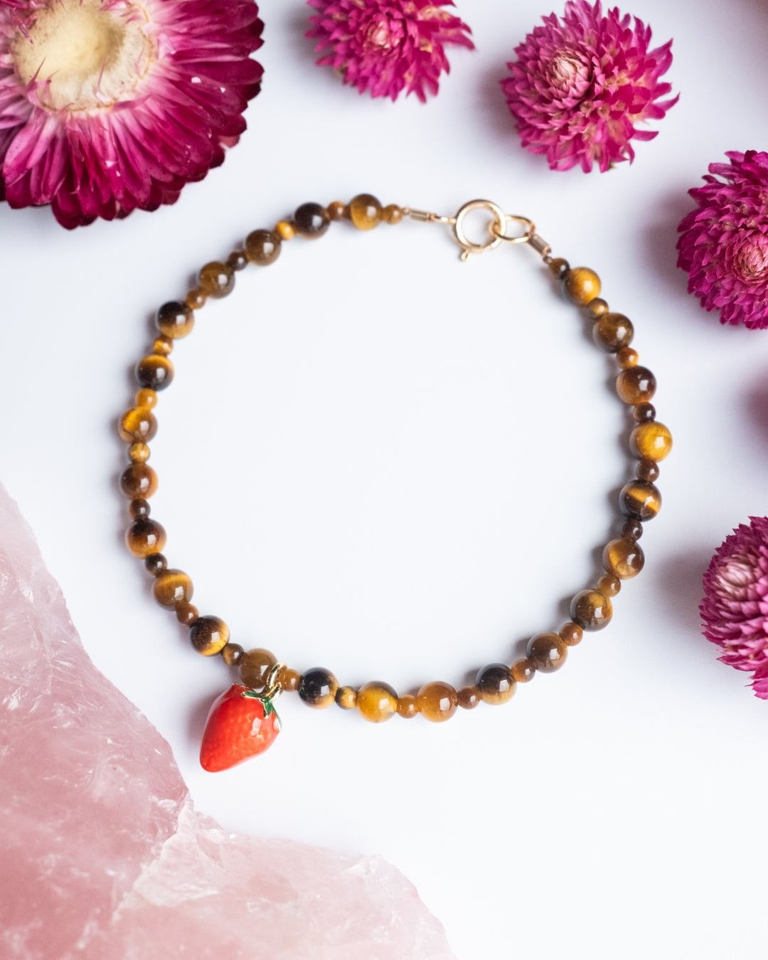 Enamel Strawberry & Gemstone Beaded Bracelet