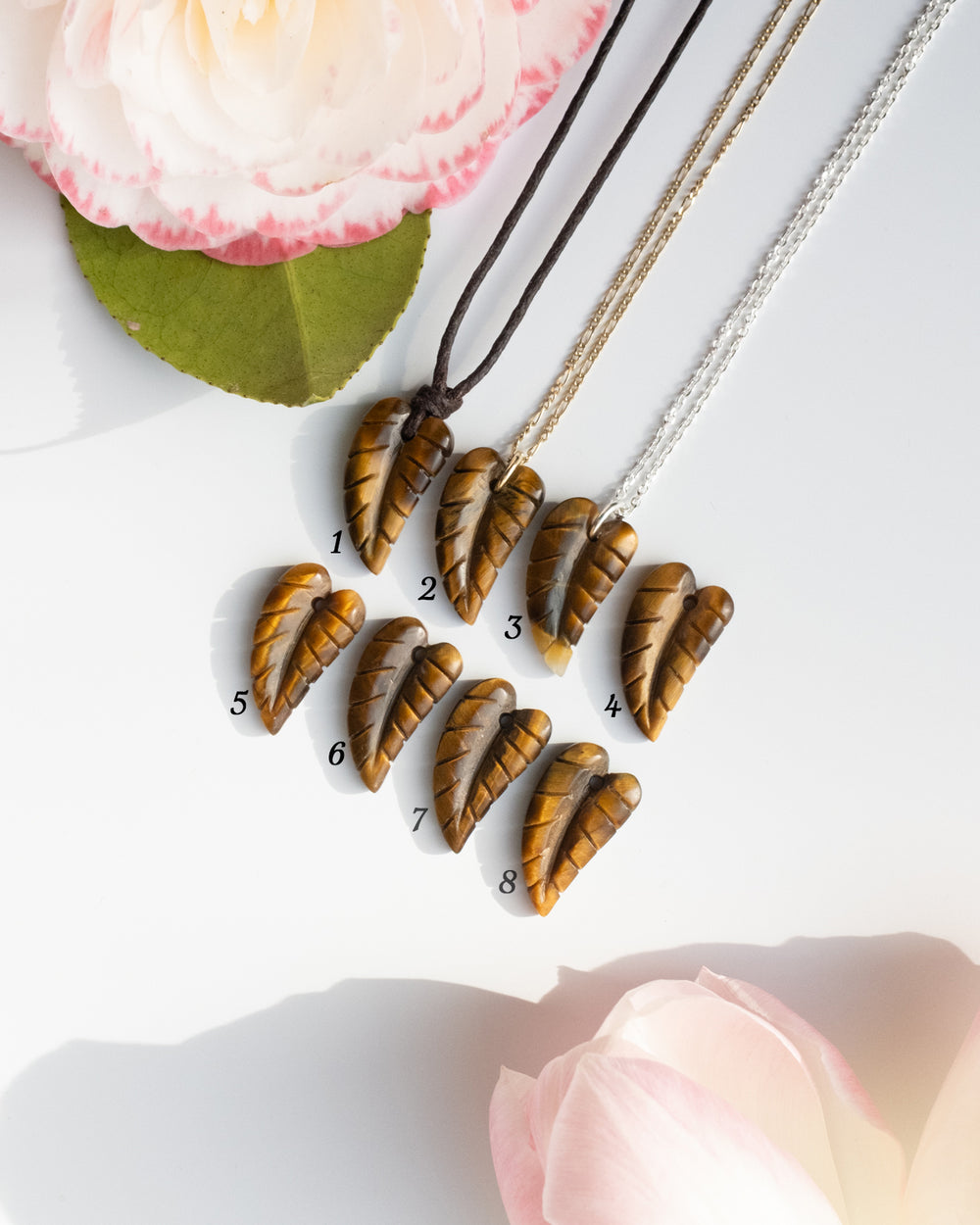 Tiger's Eye Hand Carved Leaf Necklace - The Healing Pear