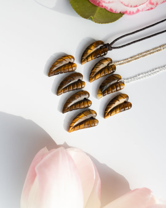 Tiger's Eye Hand Carved Leaf Necklace - The Healing Pear
