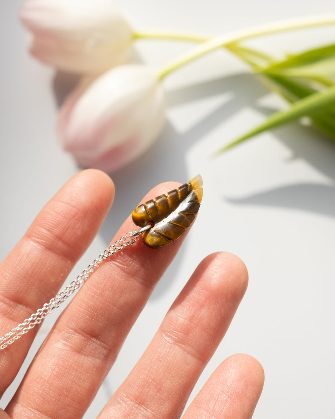 Tiger's Eye Hand Carved Leaf Necklace - The Healing Pear