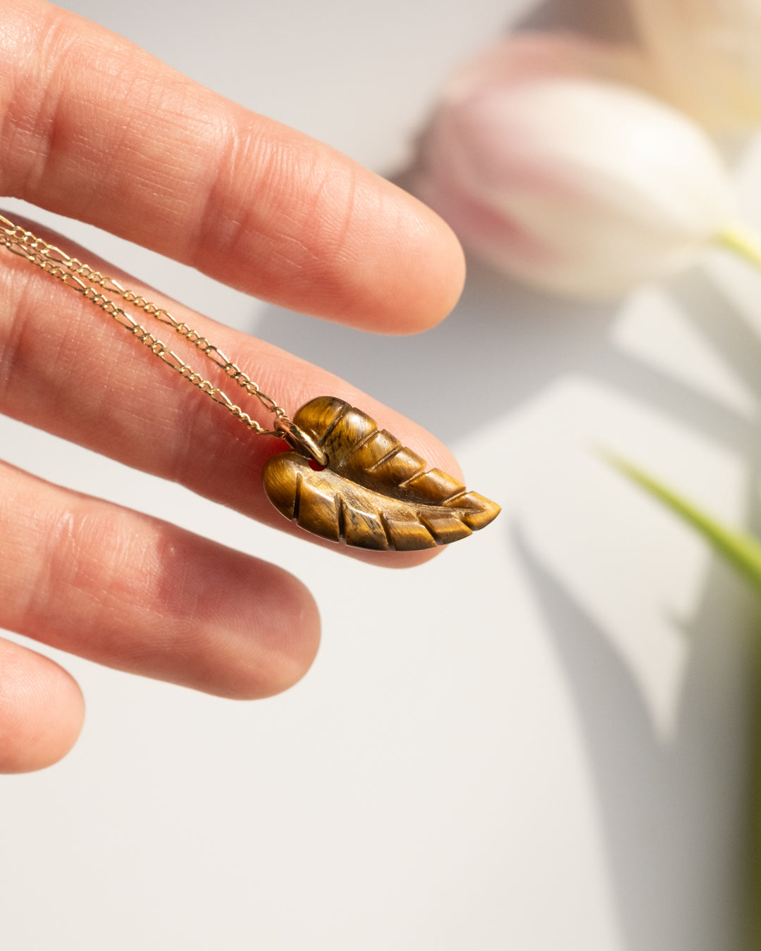 Tiger's Eye Hand Carved Leaf Necklace - The Healing Pear