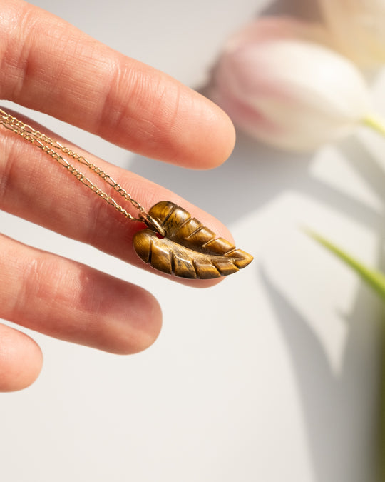 Tiger's Eye Hand Carved Leaf Necklace - The Healing Pear
