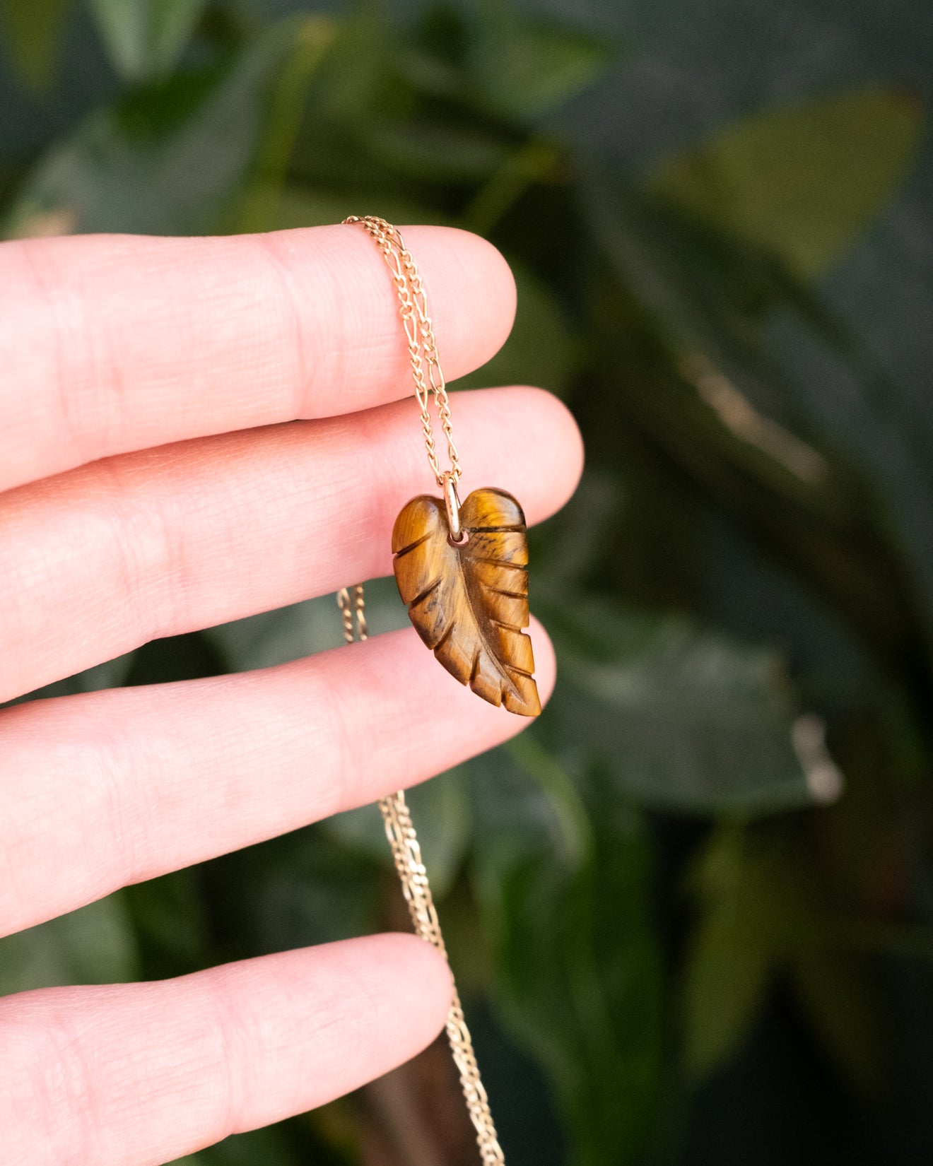 Tiger's Eye Hand Carved Leaf Necklace - The Healing Pear